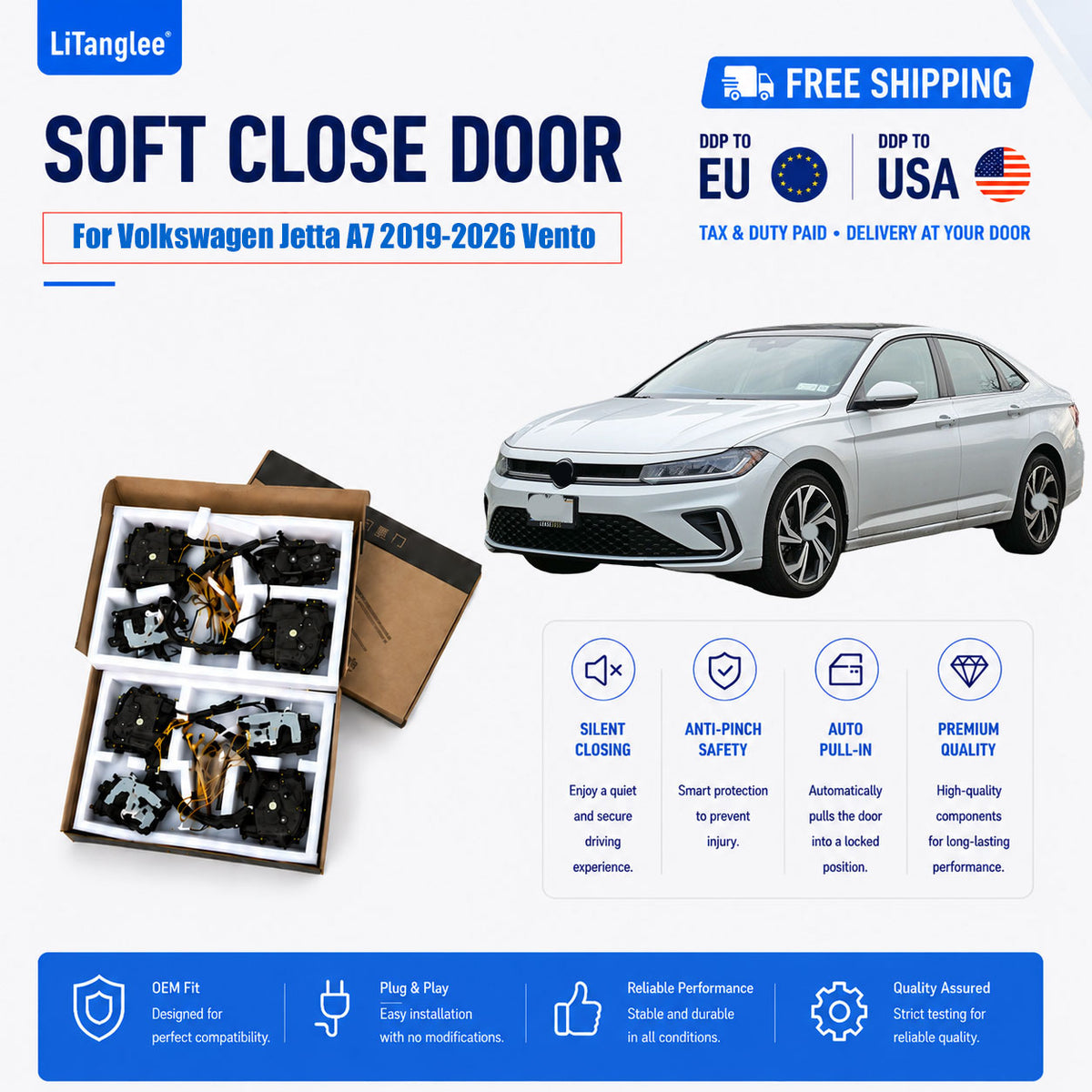 For Volkswagen Jetta A7 2019-2026 Vento Sagitar Electric Soft Close Door Lock Upgrade Kit Auto Suction Original Lock Upgrade