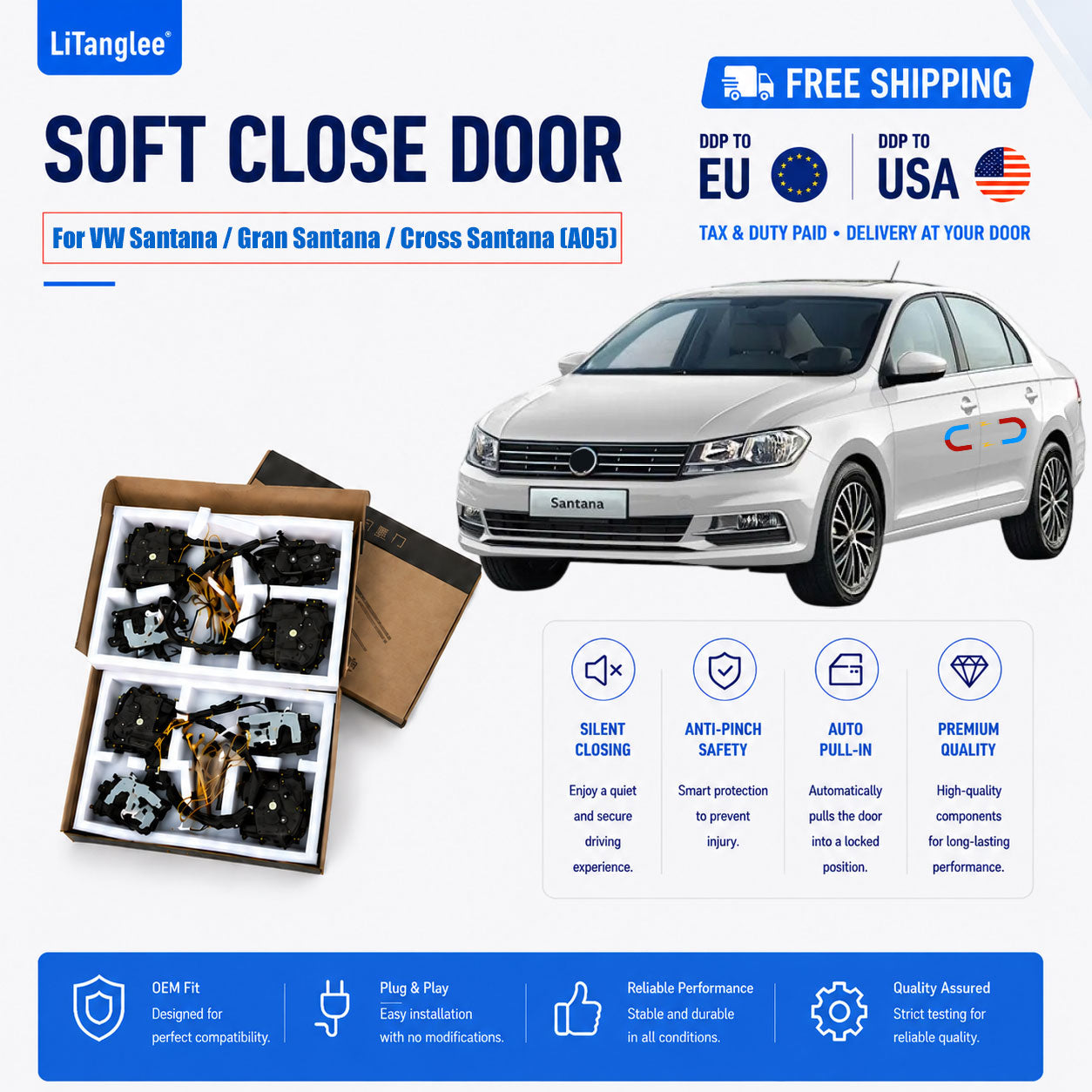 For Volkswagen Santana / Gran Santana / Cross Santana (A05) Premium Electric Soft Close Door Kit