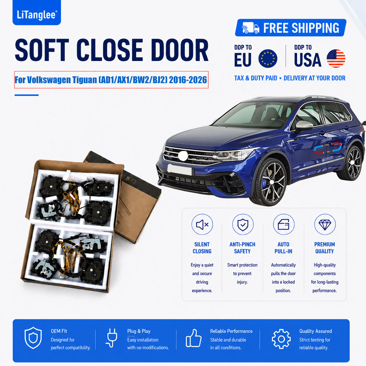 For Volkswagen Tiguan (AD1/AX1/BW2/BJ2) 2016-2026 Premium Electric Soft Close Door Kit