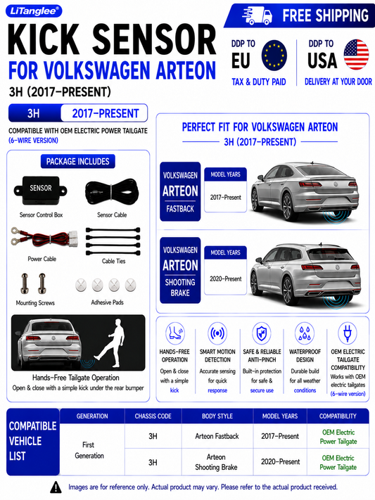 For Volkswagen Arteon Arteon Shooting Brake 3H OEM Electric Power Tailgate Smart Hands-Free Kick Sensor – Foot-Activated Tailgate Opening & Closing System