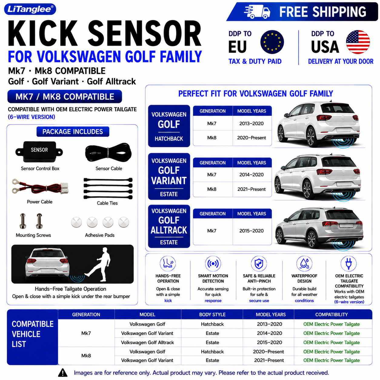 For Volkswagen Golf Golf Variant Golf Alltrack Mk7 Mk8 OEM Electric Power Tailgate Smart Hands-Free Kick Sensor – Foot-Activated Tailgate Opening & Closing System