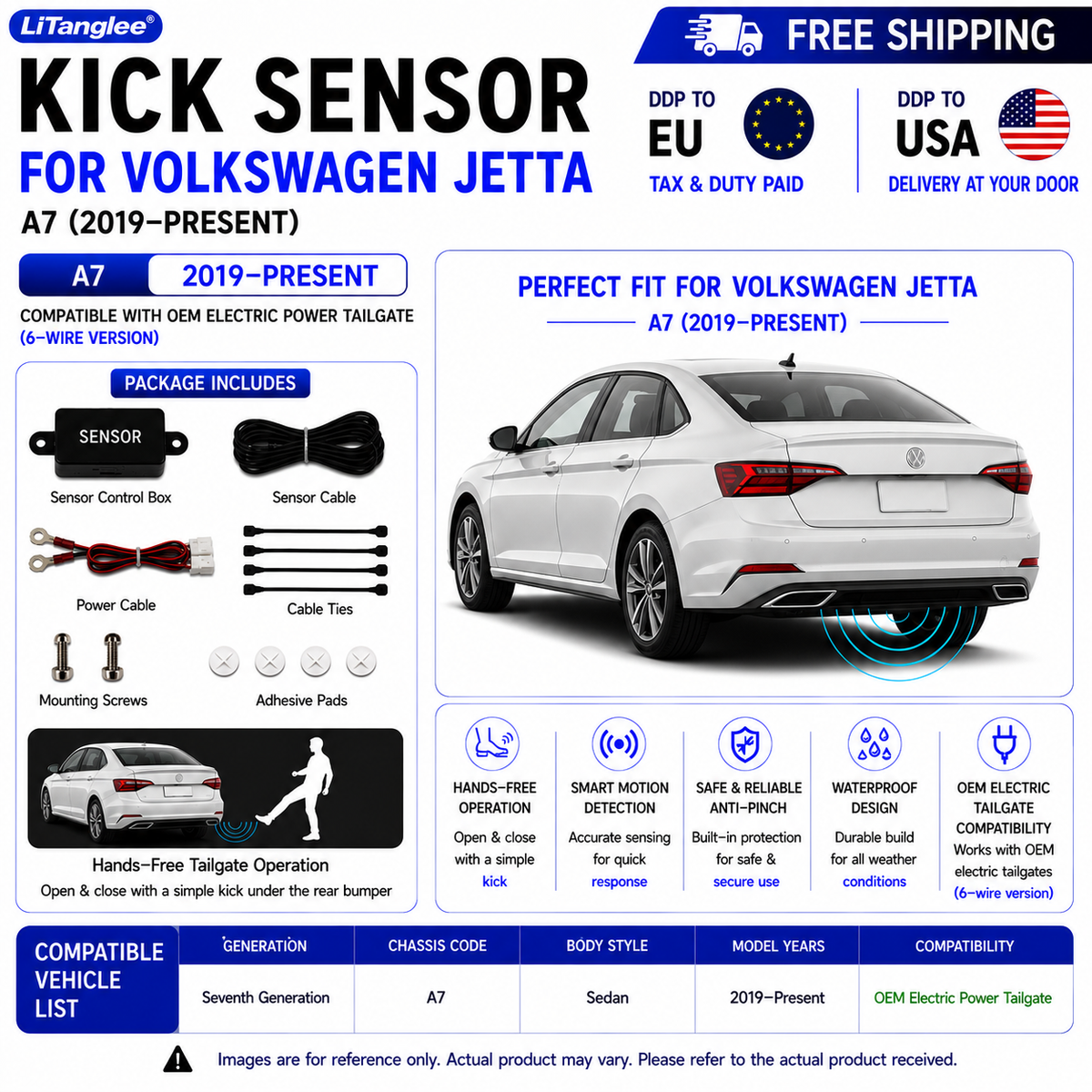 For Volkswagen Jetta A7 OEM Electric Power Tailgate Smart Hands-Free Kick Sensor – Foot-Activated Tailgate Opening & Closing System