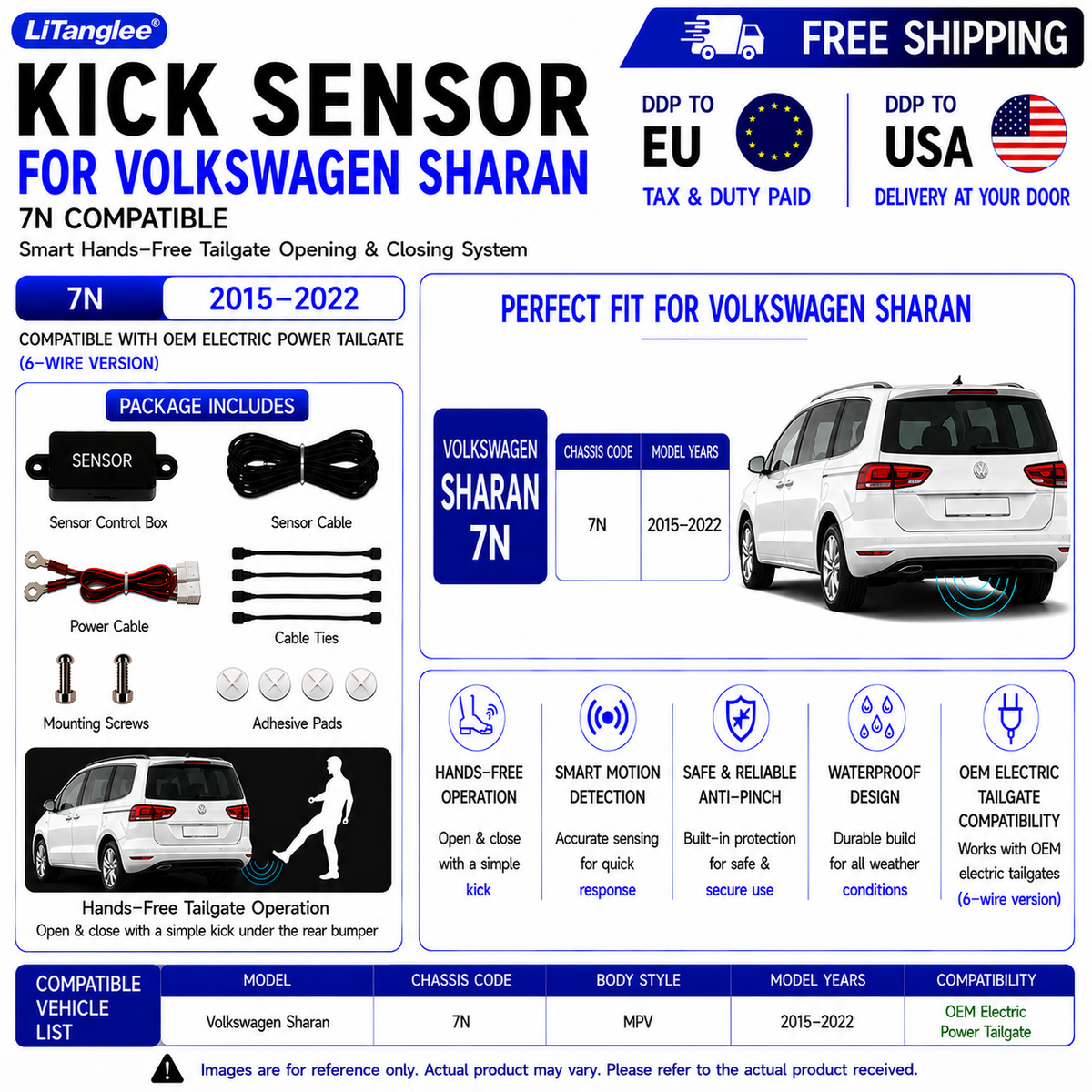 For Volkswagen Sharan 7N OEM Electric Power Tailgate Smart Hands-Free Kick Sensor – Foot-Activated Tailgate Opening & Closing System