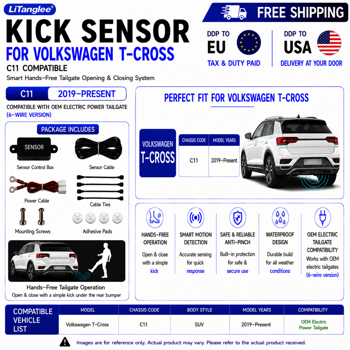 For Volkswagen T-Cross C11 OEM Electric Power Tailgate Smart Hands-Free Kick Sensor – Foot-Activated Tailgate Opening & Closing System