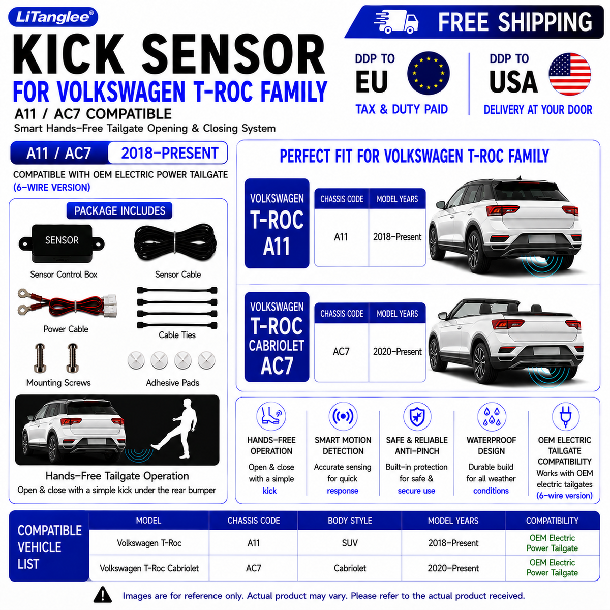 For Volkswagen T-Roc T-Roc Cabriolet A11 AC7 OEM Electric Power Tailgate Smart Hands-Free Kick Sensor – Foot-Activated Tailgate Opening & Closing System