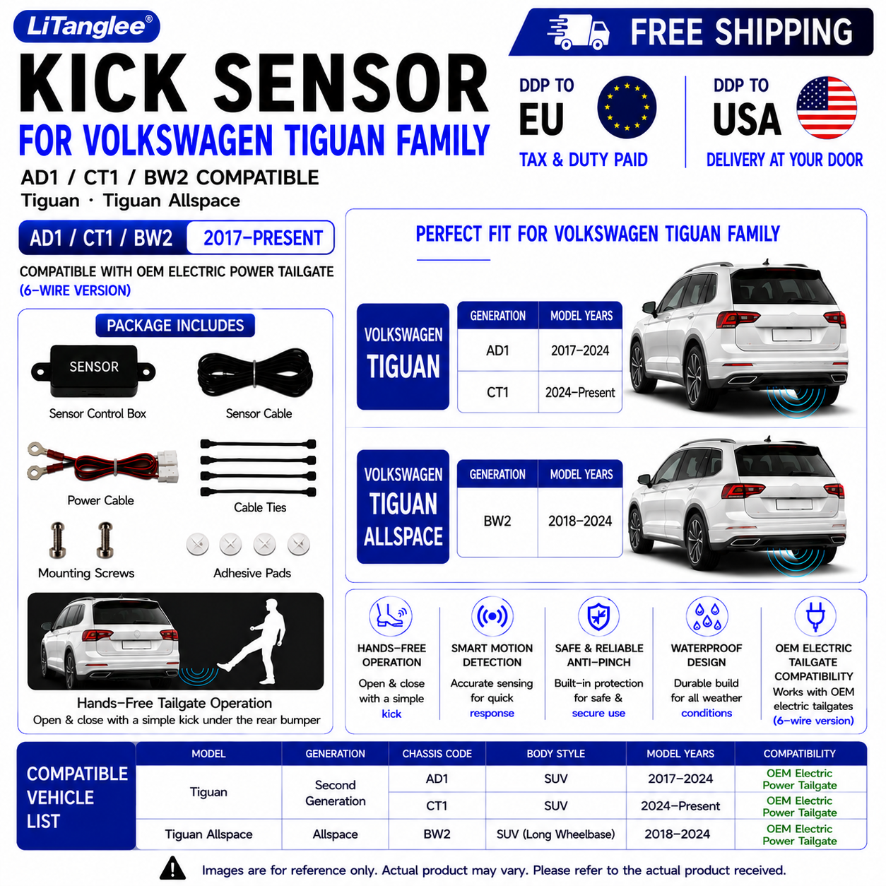 For Volkswagen Tiguan Tiguan Allspace AD1 CT1 BW2 OEM Electric Power Tailgate Smart Hands-Free Kick Sensor – Foot-Activated Tailgate Opening & Closing System