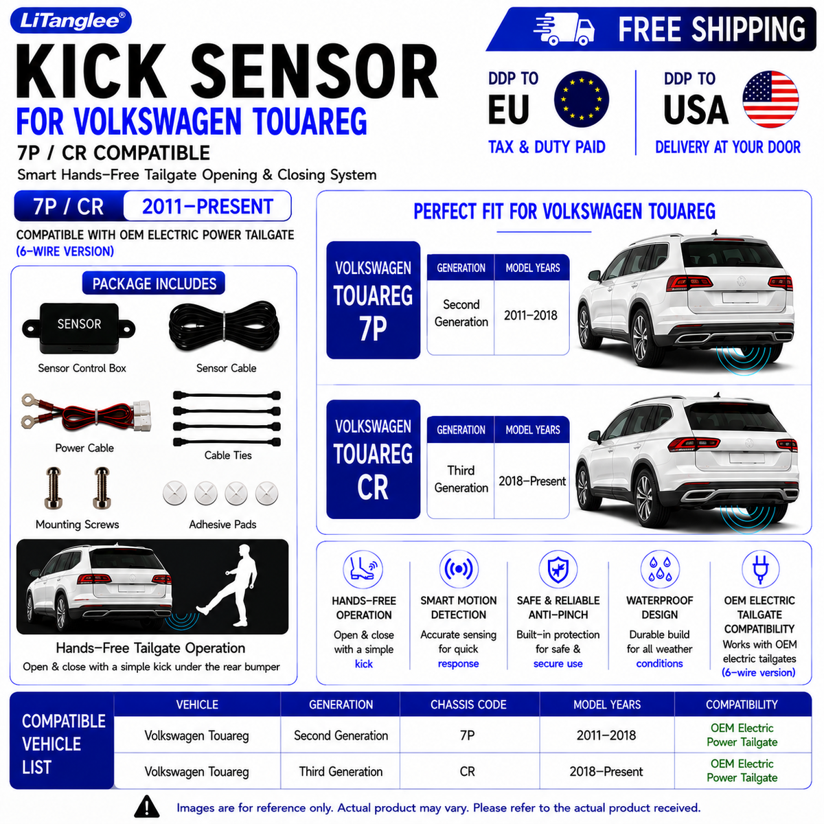 For Volkswagen Touareg 7P CR OEM Electric Power Tailgate Smart Hands-Free Kick Sensor – Foot-Activated Tailgate Opening & Closing System