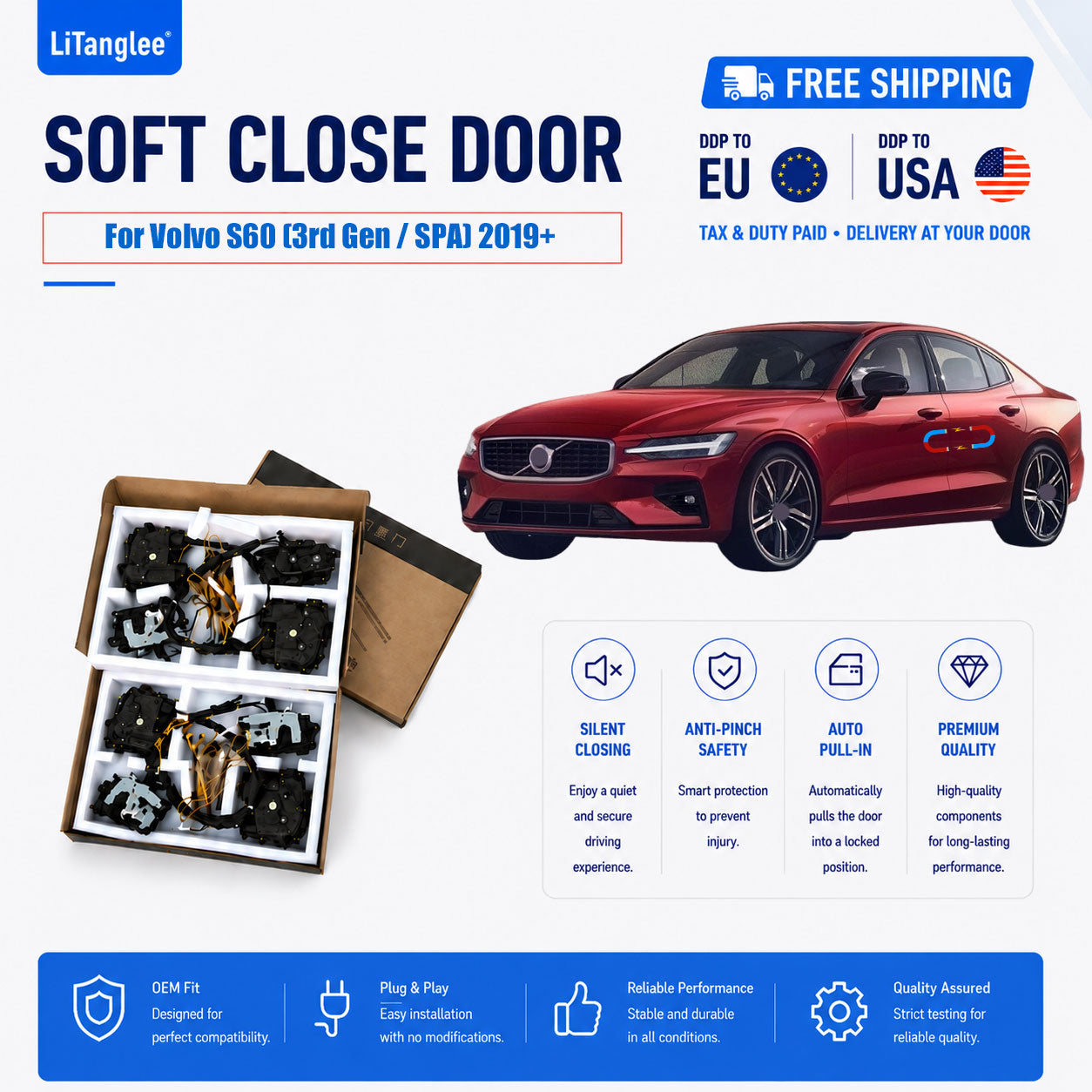 For Volvo S60 (3rd Gen / SPA) 2019+ 4-Door Electric Soft Close System | LiTanglee