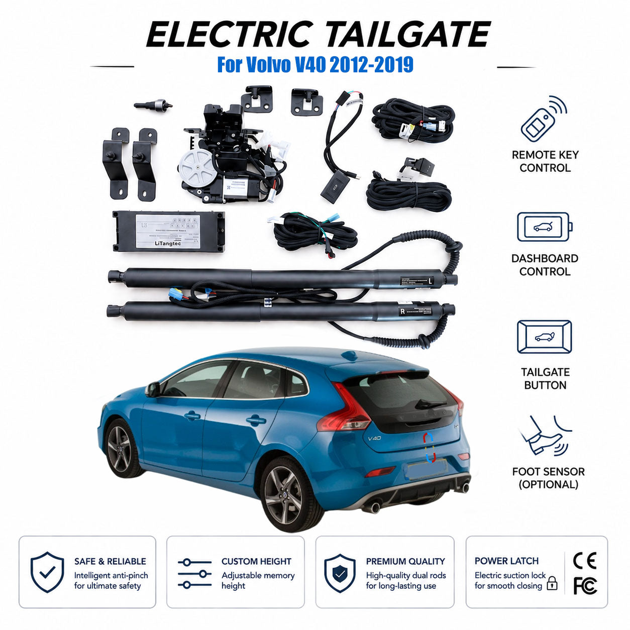 For Volvo V40 2012-2019 Automatic Power Tailgate Lift Kit | Electric Trunk Opener | Ultra-Silent | OEM Fit & CE Certified