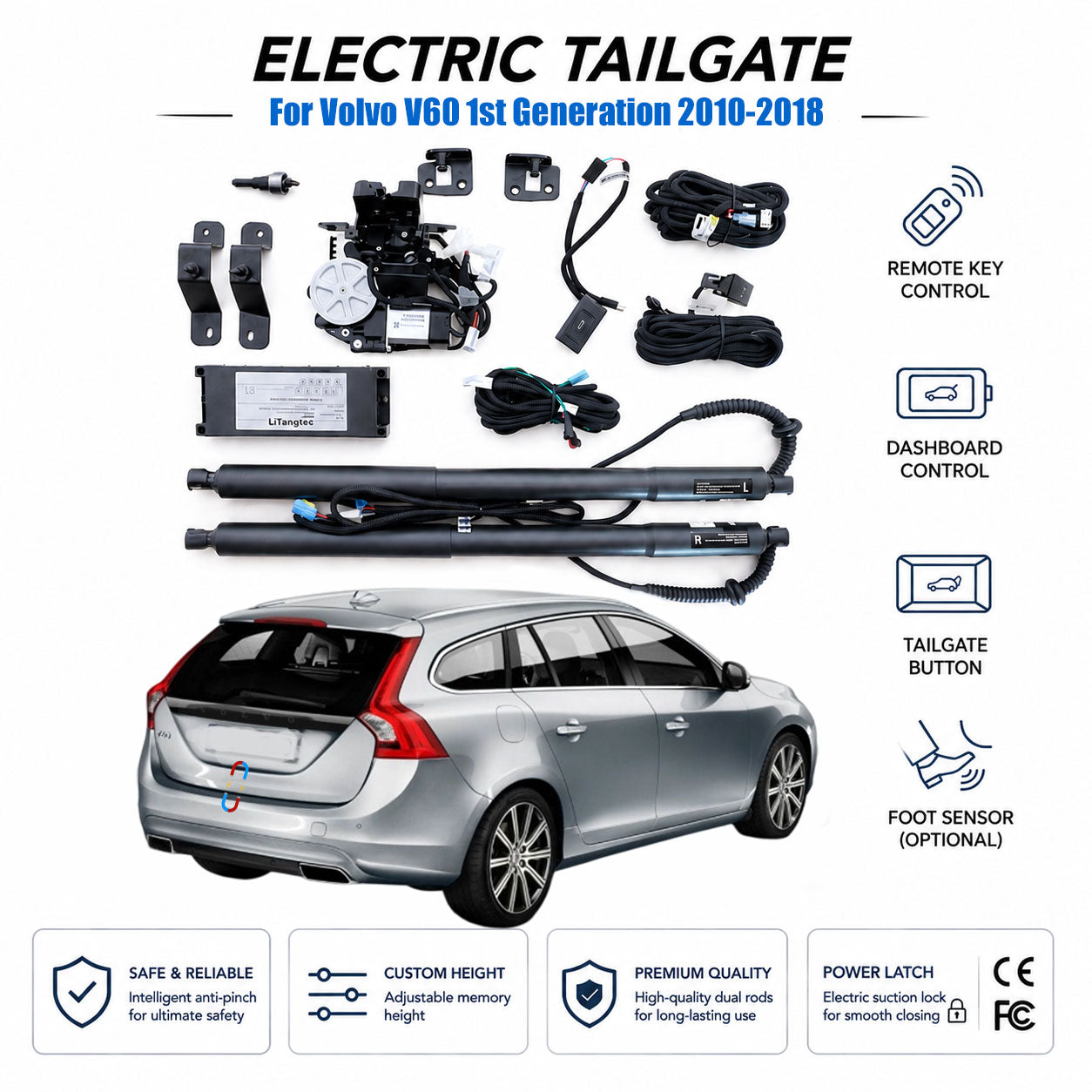 For Volvo V60 1st Generation 2010-2018 Automatic Power Tailgate Lift Kit | Electric Trunk Opener | Ultra-Silent | OEM Fit & CE Certified