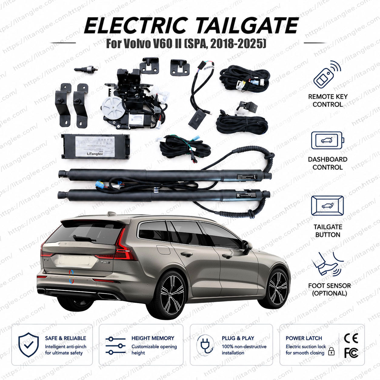 For Volvo V60 II SPA 2018-2025 Smart Power Tailgate Lift Kit by LiTanglee® | Electric Trunk Opener with Soft Close | Full Digital Bus Integration | Precision-Fit Actuators | Non-Destructive Installation