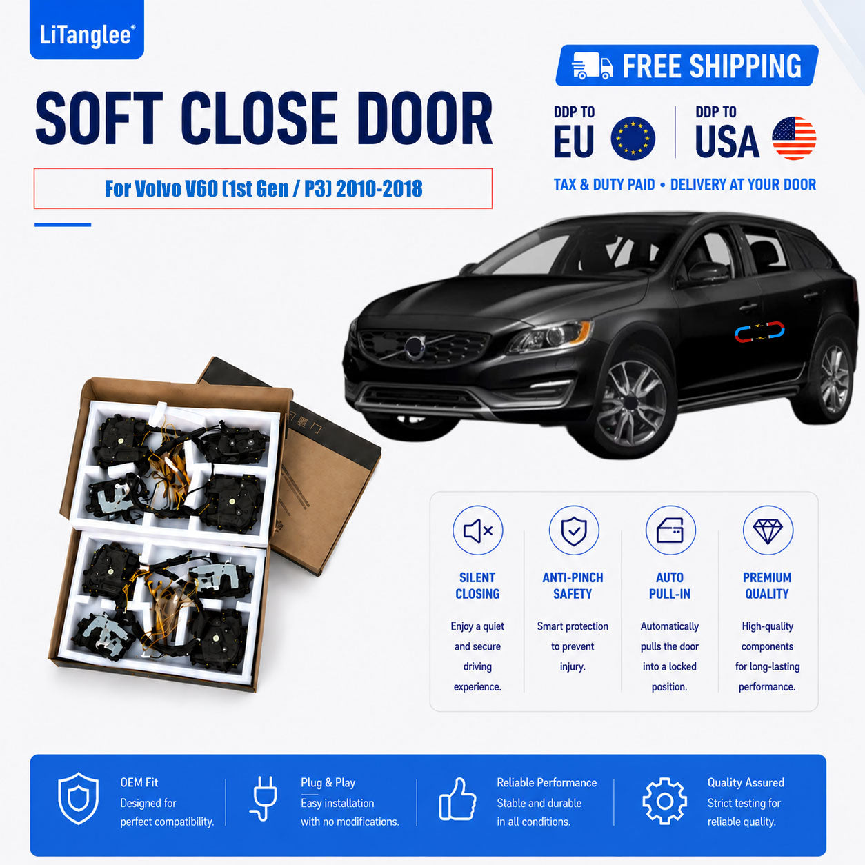 For Volvo V60 (1st Gen / P3) 2010-2018 4-Door Electric Soft Close System | LiTanglee