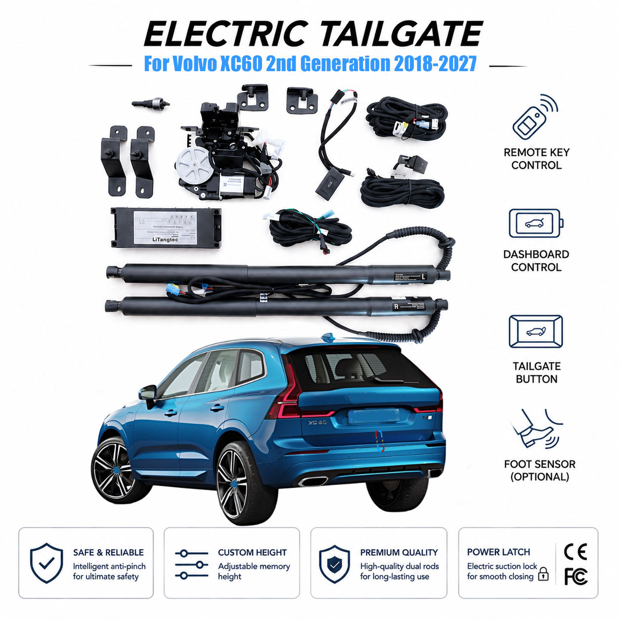 Für Volvo XC60 2. Generation 2018-2027 Elektrische Heckklappen-Nachrüstung | Elektrischer Kofferraumöffner | Ultra-Leise | OEM-Passform & CE-Zertifiziert