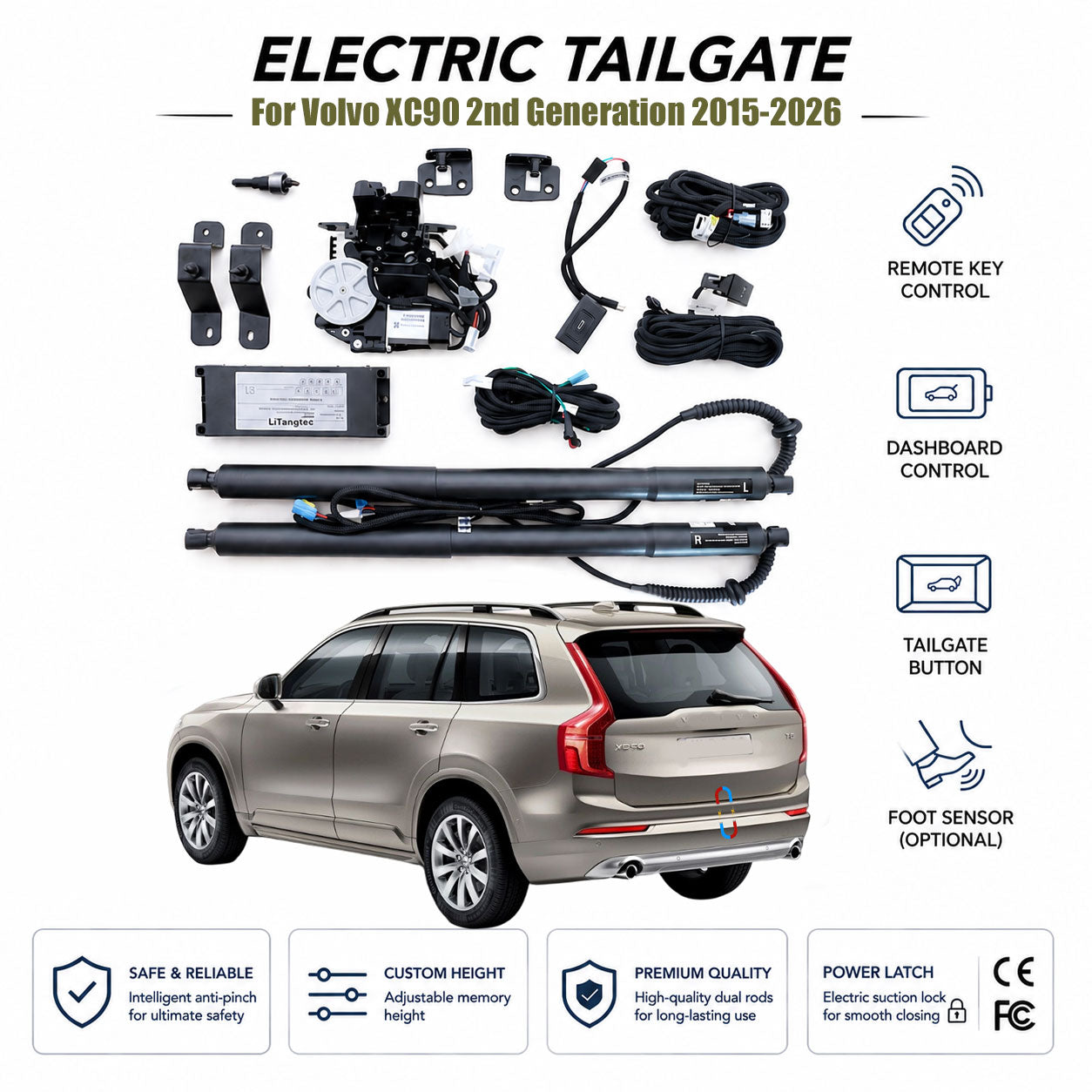 Für Volvo XC90 2. Generation 2015-2026 Automatisches elektrisches Heckklappen-Nachrüstkit | Elektrischer Kofferraumöffner | Extrem leise | OEM-Passform & CE-zertifiziert