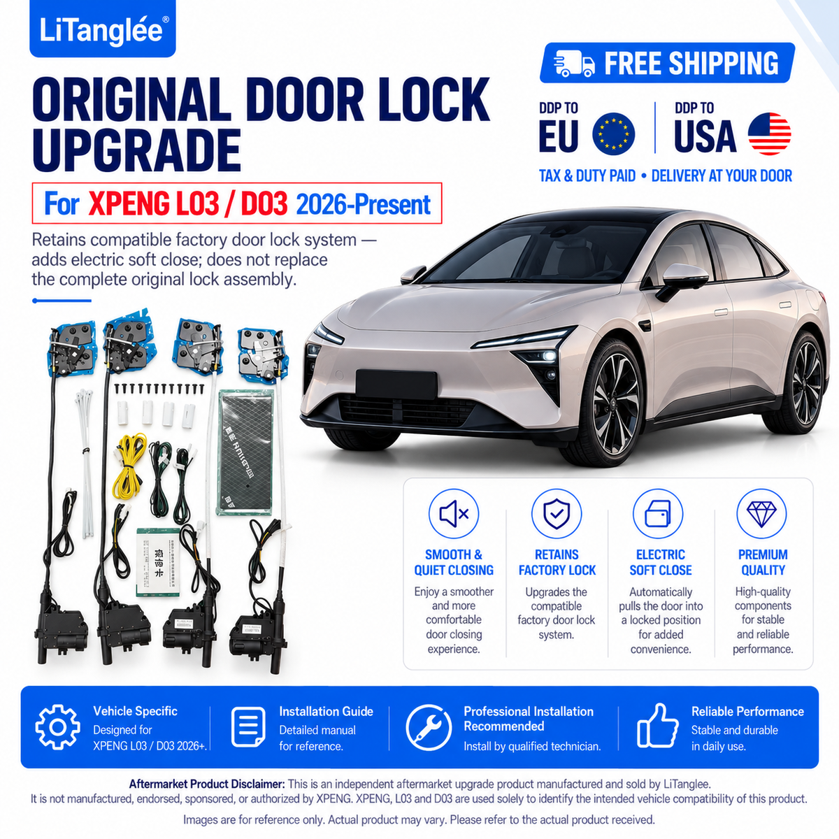 For XPENG L03 D03 2026-Present Premium Electric Soft Close Original Door Lock Upgrade Kit 4 Door Auto Suction System
